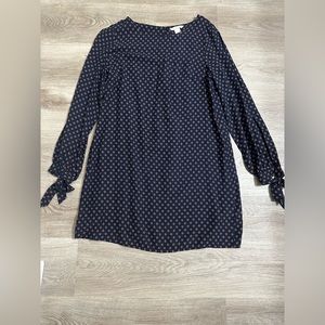 H&M Women’s Shift Navy Blue Patterned Dress With Tie Sleeves